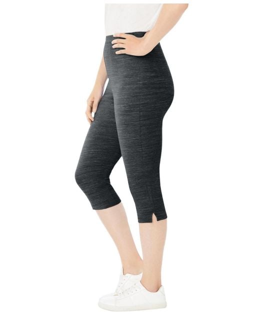 Woman Within Black Plus Size Within Stretch-cotton Knit Pull-on Capri leggings
