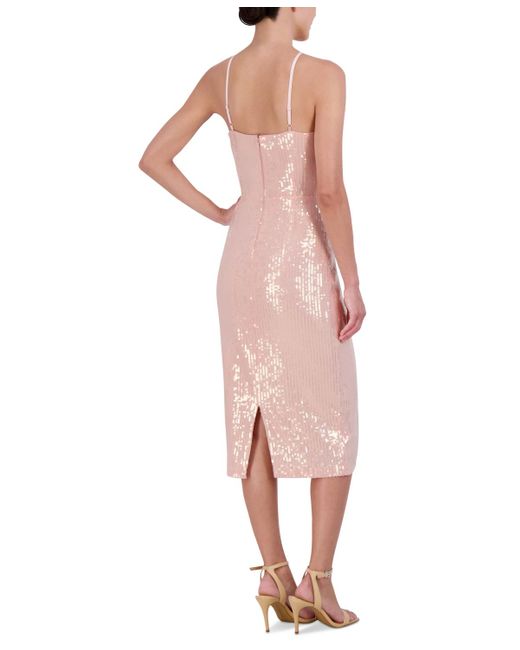Eliza J Pink Sequined Rosette Halter Dress