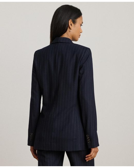 Ralph Lauren Blue Suiting-ryen Double-breasted Pinstripe Twill Blazer