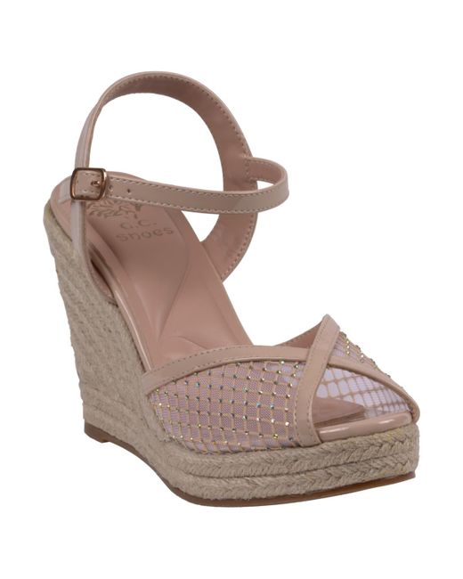 Gc Shoes Gray Mila Embellished Espadrille Wedge Sandals