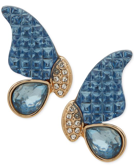 Anne Klein Blue Gold-tone Pave & Crystal Butterfly Stud Earrings