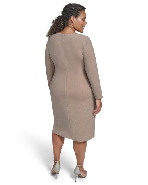 Jessica Howard Plus Size Shirred Waist Sheath Dress in Brown | Lyst