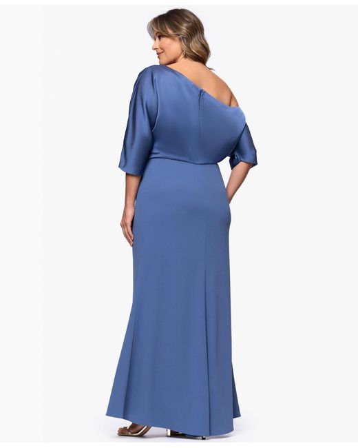 Betsy & Adam Women's Blue Plus Size Asymmetrical Neck Long Dress Betsy & Adam Women's Blue Plus Size Asymmetrical Neck Long Dress