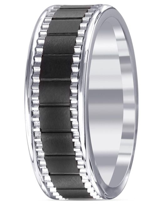 Macy's Men's Metallic Black Ceramic & Stainless Steel Band