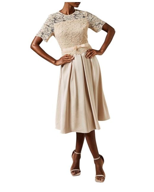 Coast Metallic Lace And Crepe Full Skirted Midi Dress