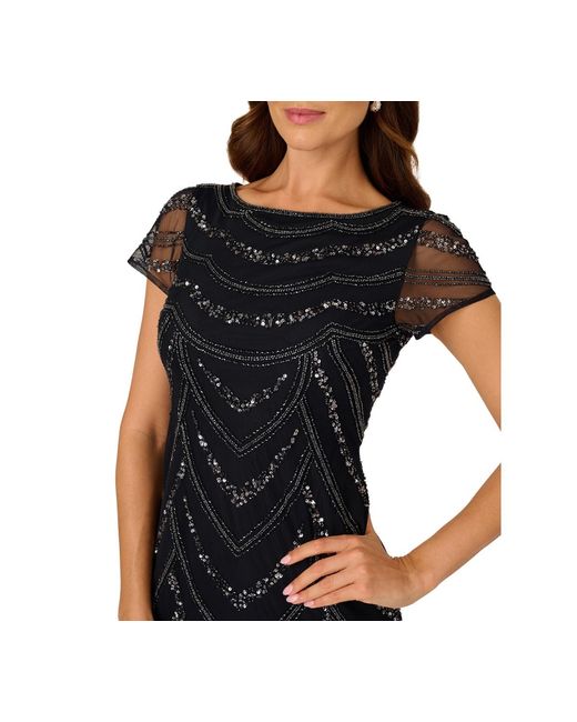Adrianna Papell Beaded Cap-sleeve Sheath Dress in Blue