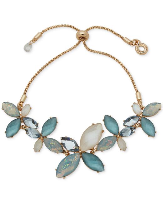 Anne Klein Blue Gold-tone Mixed Stone Flower Slider Bracelet
