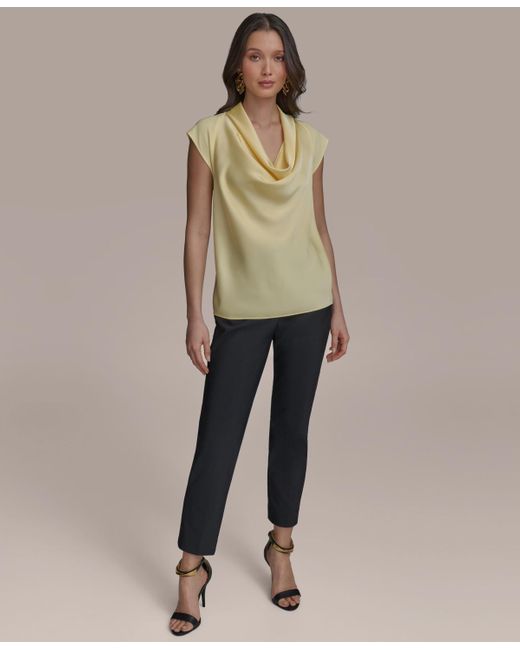 Donna Karan Natural Mixed Media Cowlneck Top