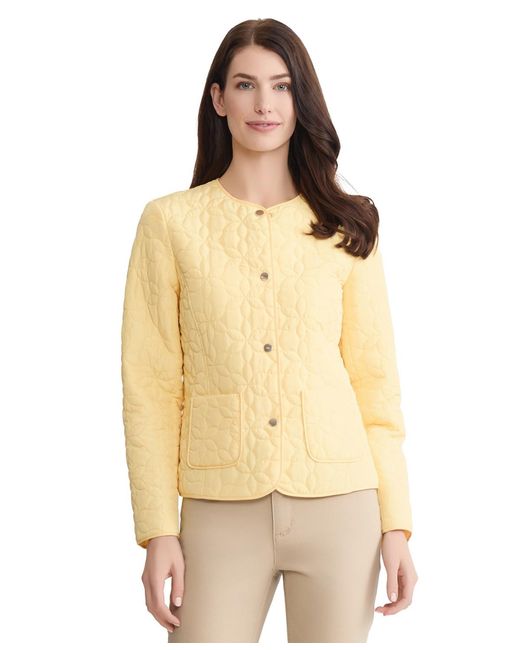 Jones New York Women's Natural Quilted Flower Crew Neck Jacket