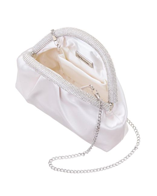 Nina White Small Crystal Trim Frame Clutch
