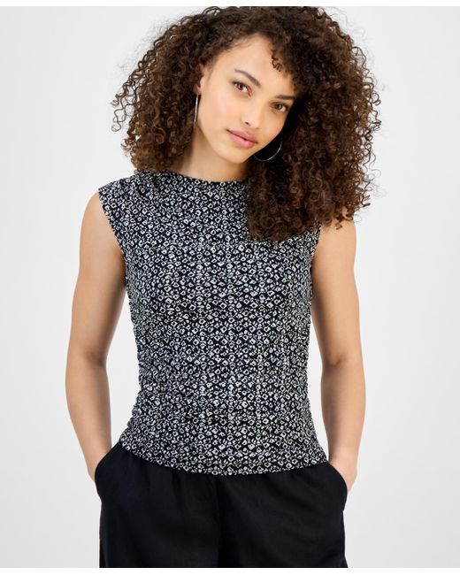 INC International Concepts Blue Petite Printed Mesh Tank Top