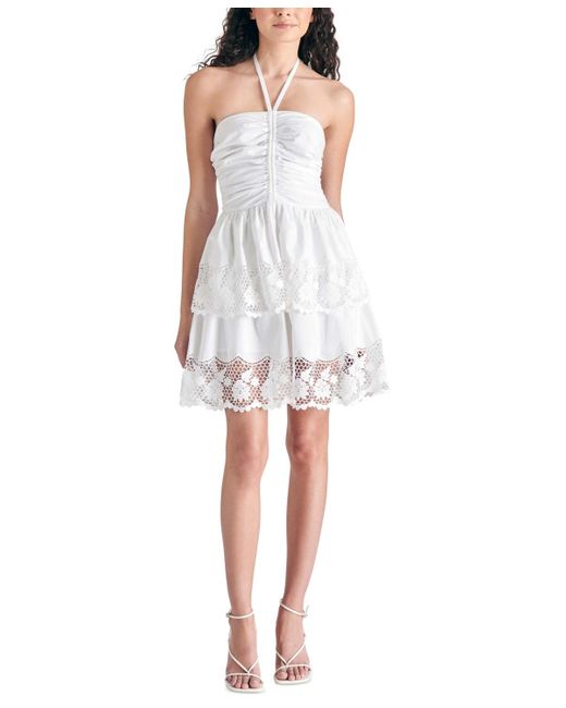 Steve Madden White Robyn Lace-trim Layered Halter Dress