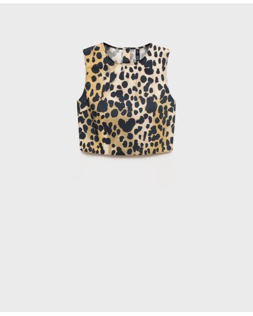 Mango White Animal-print Cotton Crop Top
