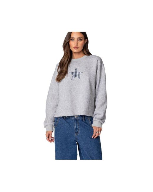 Edikted Blue Gingham Star Sweatshirt