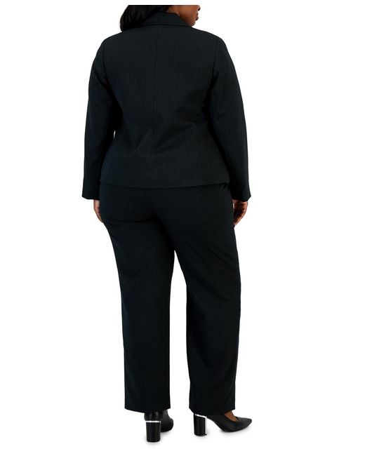 Le Suit Black Plus Size Two-button Pinstriped Pantsuit Set