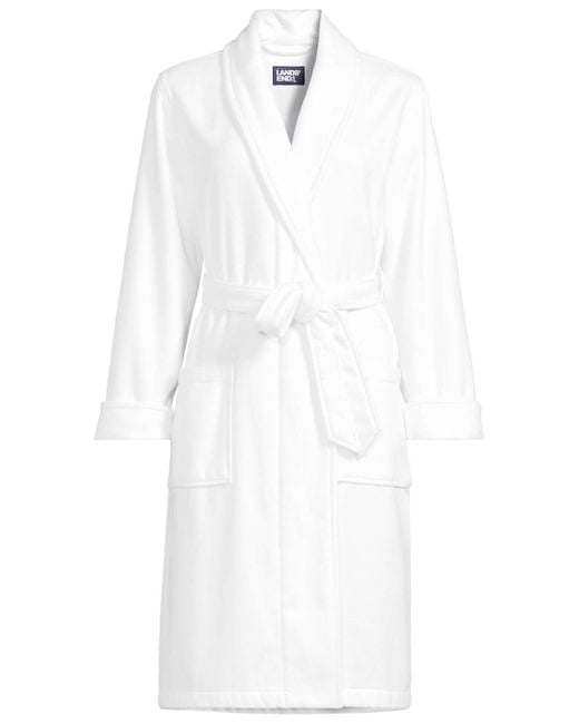 Lands' End White Petite Cotton Terry Knee Length Spa Bath Robe