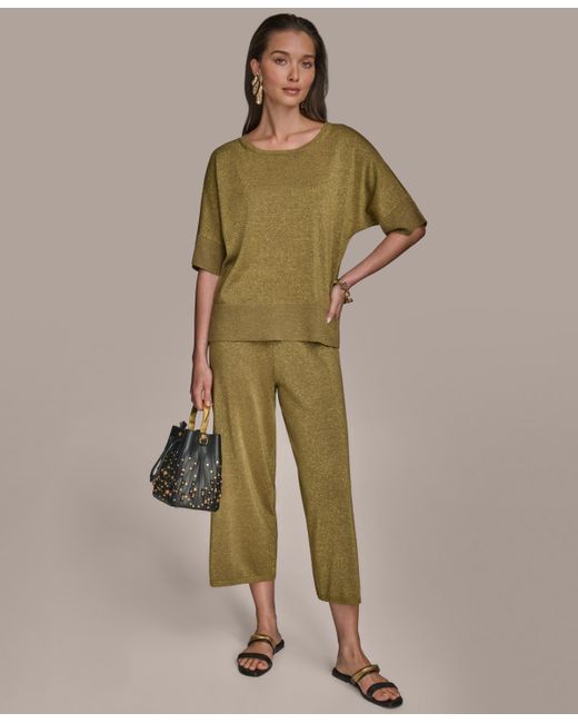 Donna Karan Green Elbow-sleeve Metallic Sweater