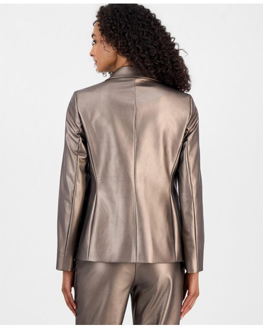 Anne Klein Gray Notch-collar Single-button Blazer