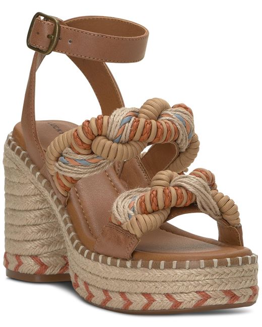 Lucky Brand Brown Jewelly Braided Ankle-strap Espadrille Platform Sandals