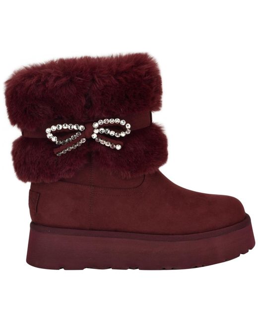 Guess Red Dowry Rhinestone Bow Winter Boot
