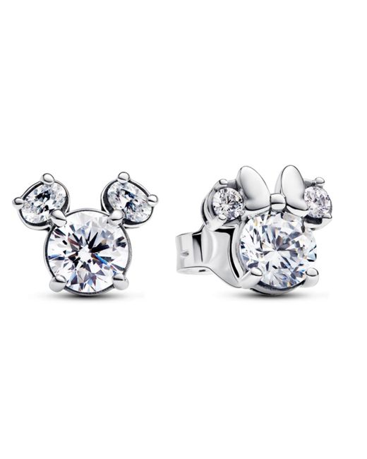 Pandora Metallic Mickey Mouse Minnie Mouse Sparkling Stud Earrings