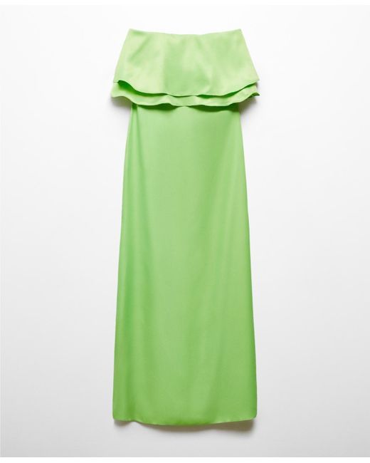 Mango Green Ruffles Detail Strapless Dress