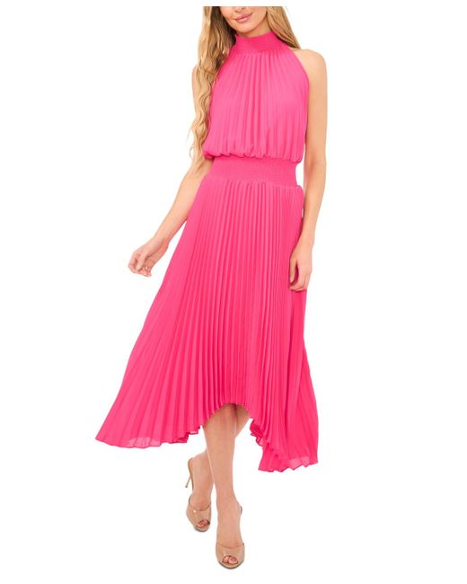 Cece Pink Pleated Halter Midi Dress