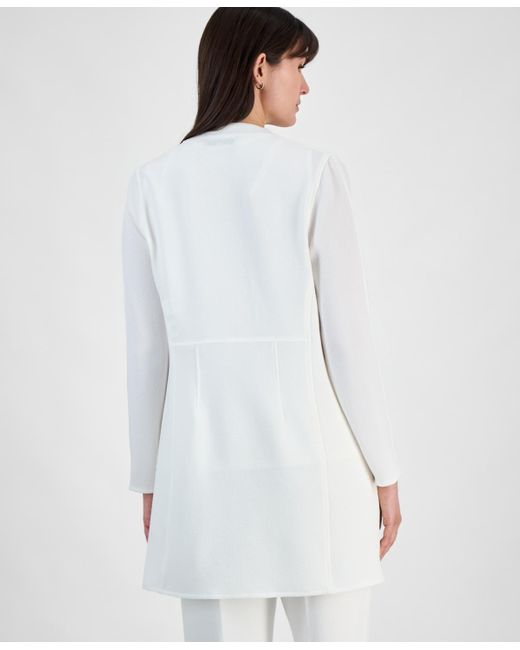 Kasper White Draped Open-front Jacket
