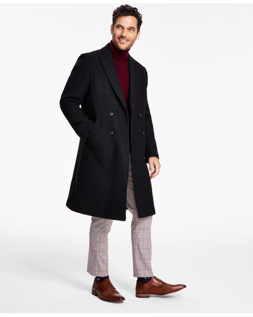 Tommy Hilfiger Blue Modern-fit Solid Double-breasted Overcoat for men