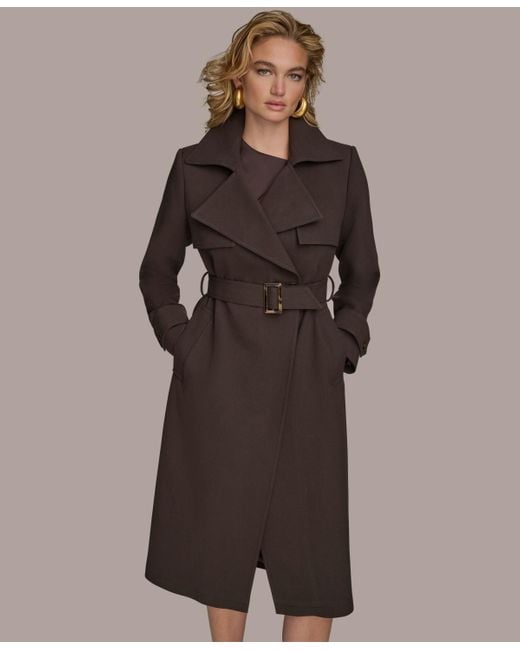 Donna Karan Brown Belted Notched-collar Trench Coat