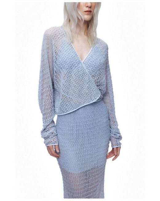 Nocturne Blue Wrap Mesh Blouse