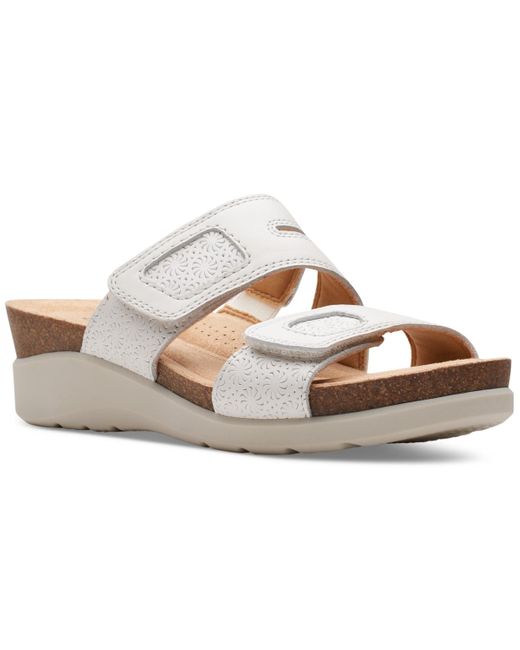 Clarks White Calenne Maye Slip On Wedge Sandals
