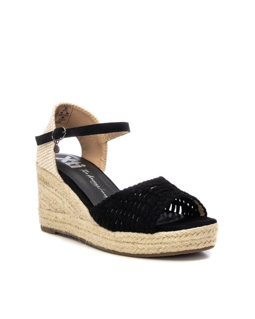 Xti Black Raffia Wedge Sandals By