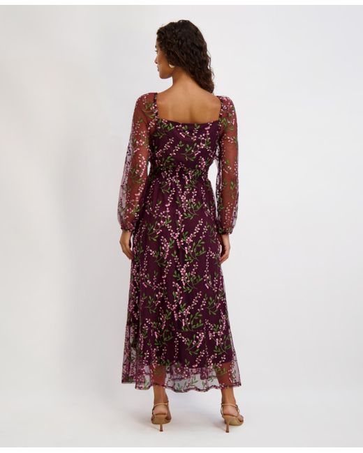 Kensie Sweetheart Neck Long Sleeve Embroidered Dress