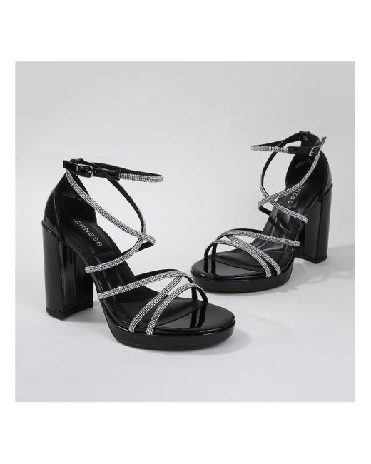 BERNESS Black Gretta Rhinestone Strappy Platform Heels