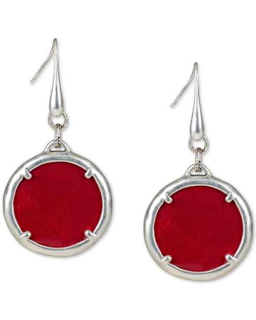 Patricia Nash Red Silver-tone Leather Disc Drop Earrings