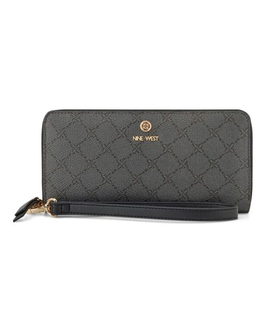 Nine West Black Lockup 9s Zip Around Wristlet