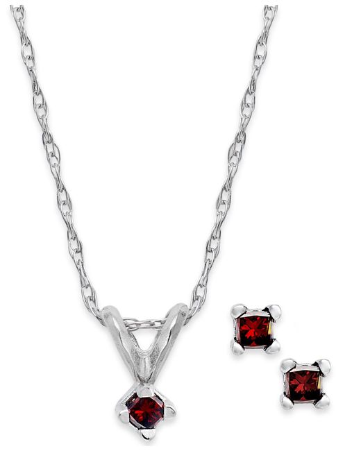 Macy's Metallic 10k White Gold Red Diamond Necklace And Earrings Set (1/10 Ct. T.w.)