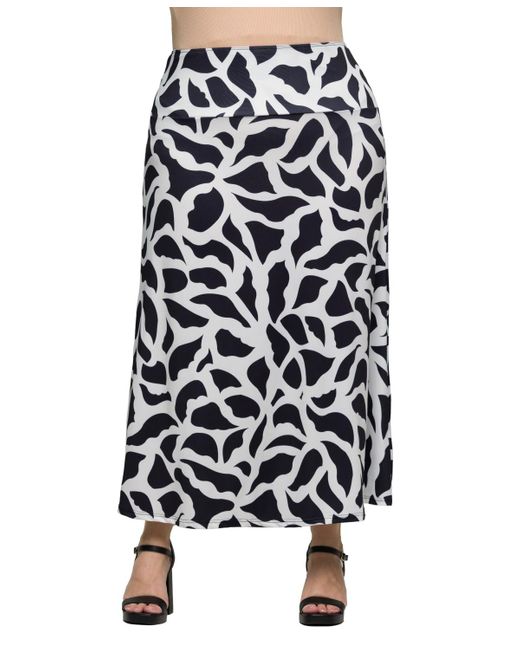 24seven Comfort Apparel White Plus Size Elastic Waist A-line Maxi Skirt