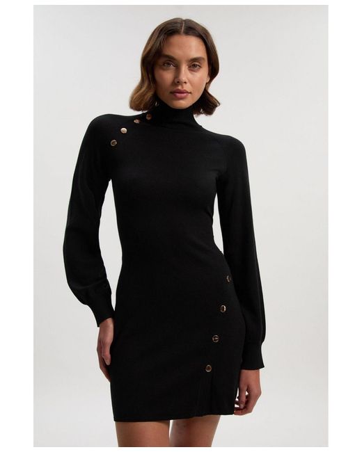 Karen Millen Women's Black Viscose Blend Popper Knit Mini Dress