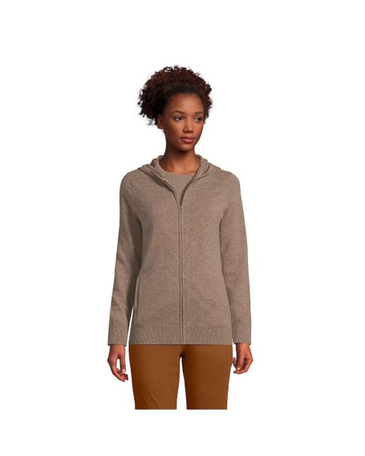 Lands' End Cashmere Front Zip Hoodie Sweater in Brown Lyst