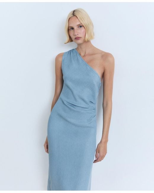 Mango Blue Lyocell Asymmetrical Dress