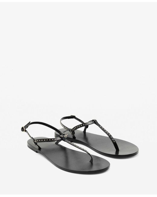 Mango White Mini Studs Leather Sandals