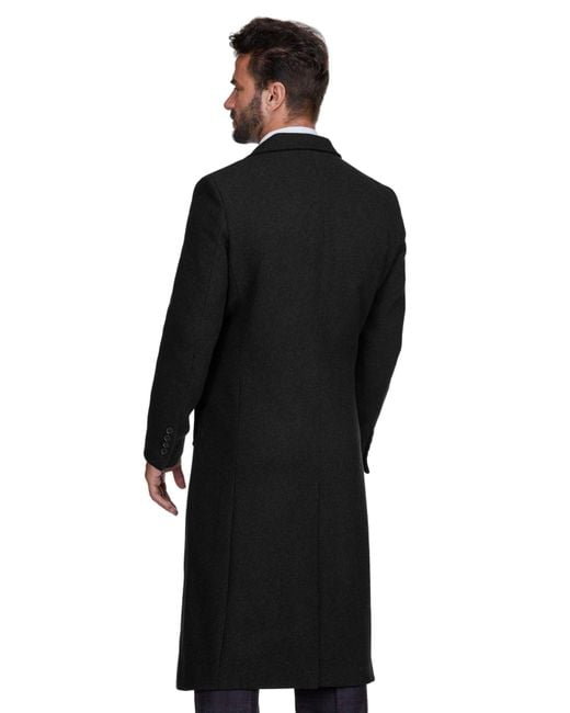 Braveman Black Knee Length Wool Blend Three Button Long Jacket Overcoat Top Coat for men