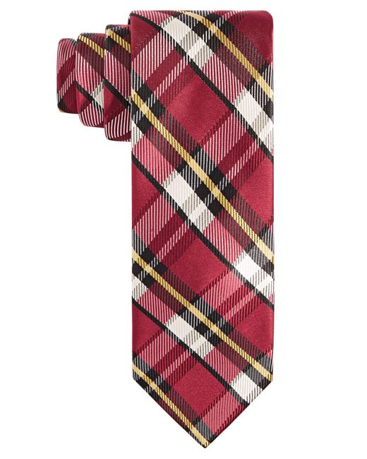 Tayion Collection Pink Crimson & Cream Plaid Tie for men