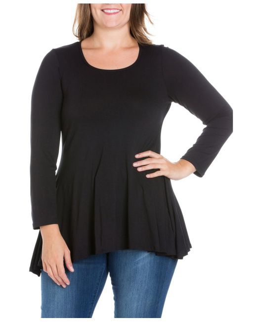 24seven Comfort Apparel Black Plus Size Poised Swing Tunic Top
