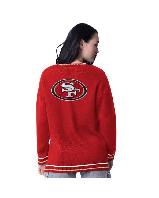 Starter Red San Francisco 49ers Oversized On The Ball Intarsia Knit Pullover Sweater
