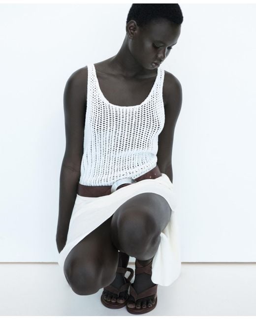 Mango White Straps Crochet Top