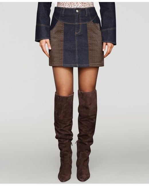 Avec Les Filles Women's Blue Faux-leather-trim Western Mini Skirt