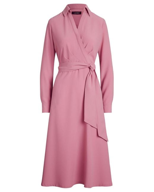 Ralph Lauren Self-belt Long-sleeve Surplice Georgette Midi Dress in Pink |  Lyst